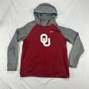 Nike Oklahoma Sooners Therma-FIT Hoodie Mens Pullover Gray Red OU‎ Logo
